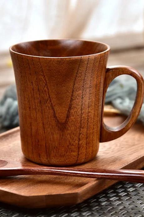Handcrafted Wooden Coffee Mug With Matching Spoon Set
