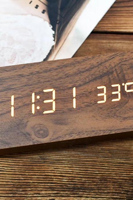 Modern Wooden Led Digital Alarm Clock With Temperature Display