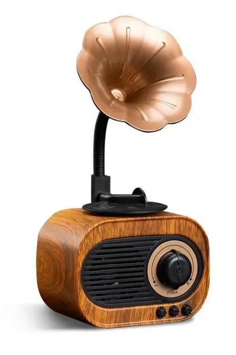 Vintage Gramophone Style Bluetooth Speaker With Wooden Base