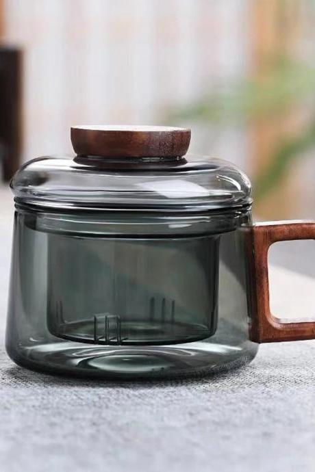 Vintage Glass Storage Jar With Wooden Lid Handle