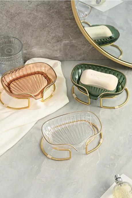 Elegant Glass Soap Dish With Gold-tone Accents Set