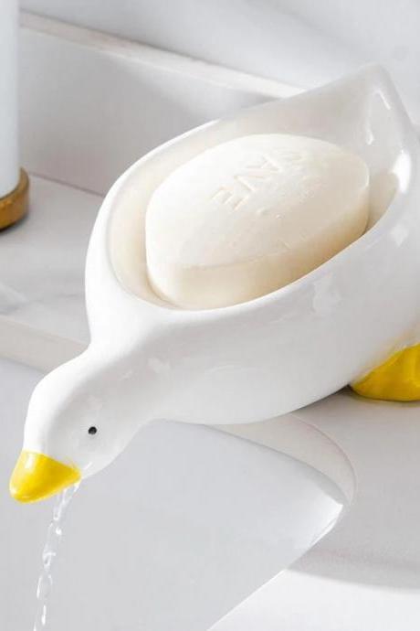 Ceramic Duck-shaped Soap Dish Holder Bathroom Decor