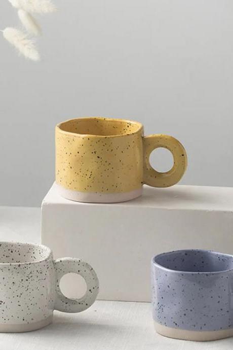 Speckled Ceramic Coffee Mugs, Minimalist Design, Set Of 3