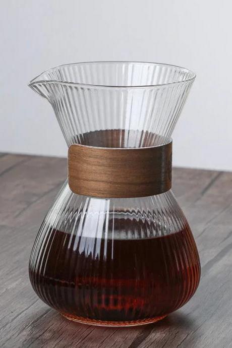Elegant Glass Coffee Carafe With Wooden Collar 400ml
