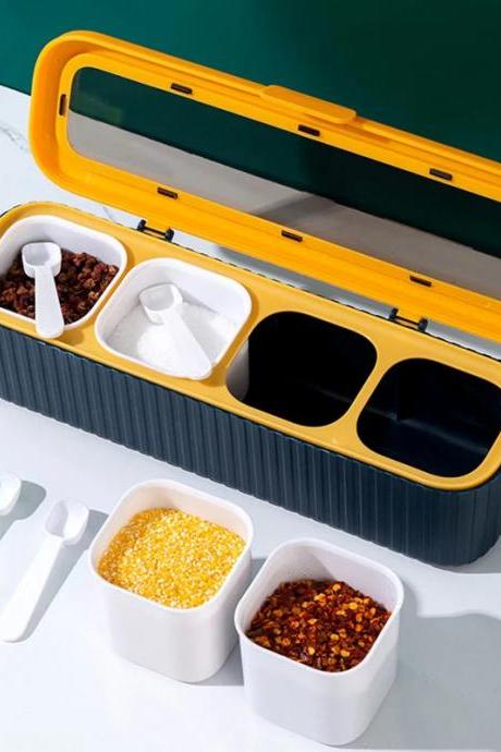 Modern Four-compartment Seasoning Box With Spoons Set
