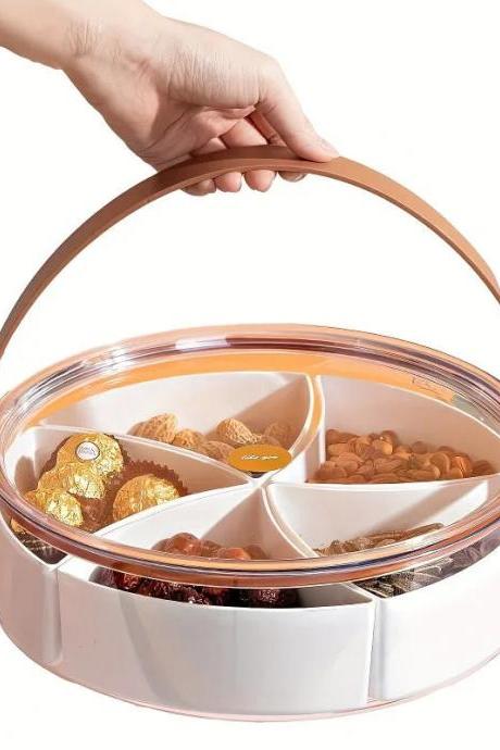 Round Multi-sectional Snack Serving Tray With Handle