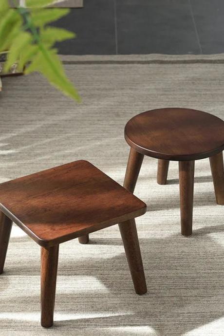 Solid Wooden Round Top Stool Set Of Two