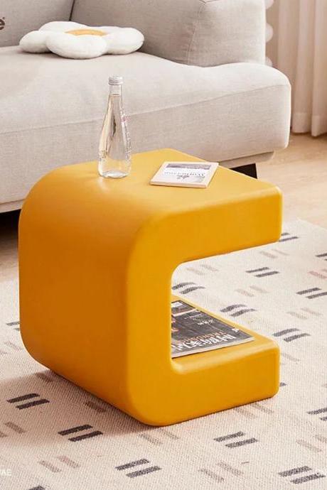 Modern Minimalist Yellow Side Table With Magazine Rack