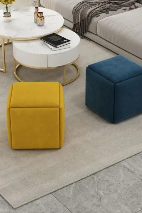 Modern Velvet Square Ottoman Footrest In Vibrant Colors