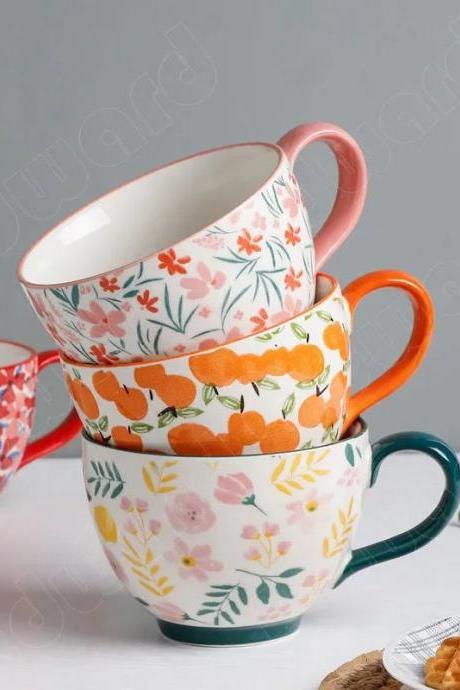 Set Of 4 Floral Pattern Ceramic Tea Cups