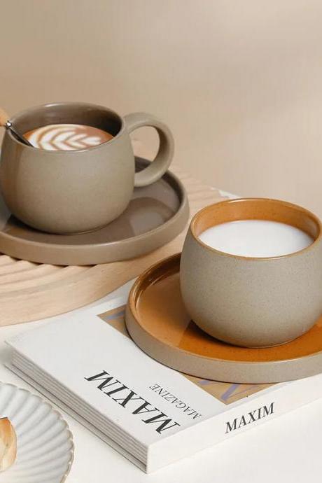 Modern Ceramic Coffee Cup And Saucer Set Taupe