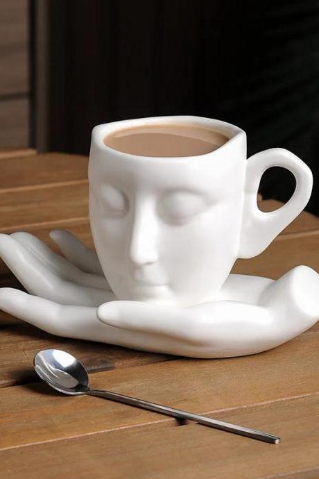 Unique Face Design Ceramic Cup With Saucer Set