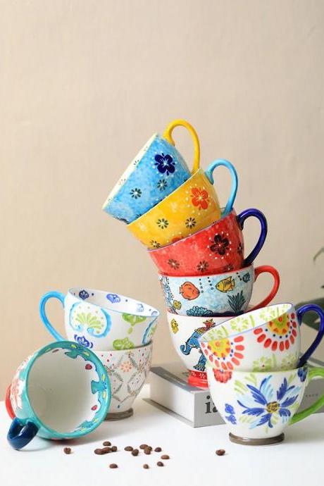 Colorful Ceramic Tea Coffee Cup Set Floral Design