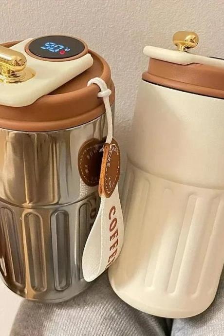 Insulated Smart Coffee Mug With Digital Lid, Metallic Finish