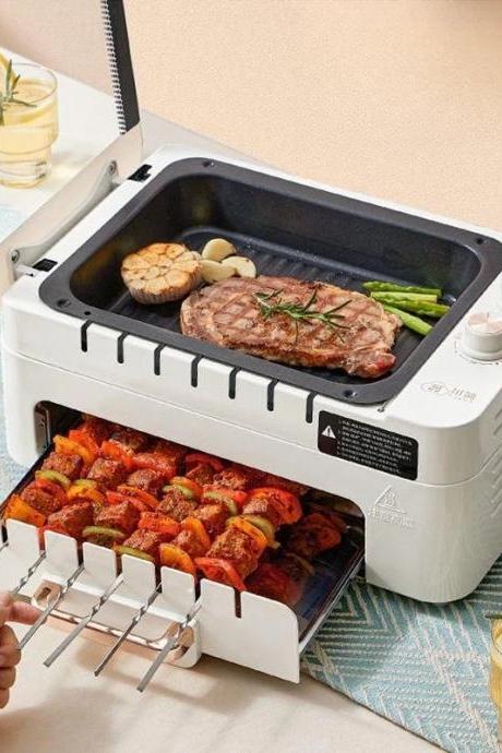 Compact Electric Grill Rotisserie Oven Indoor Barbecue Skewers Included