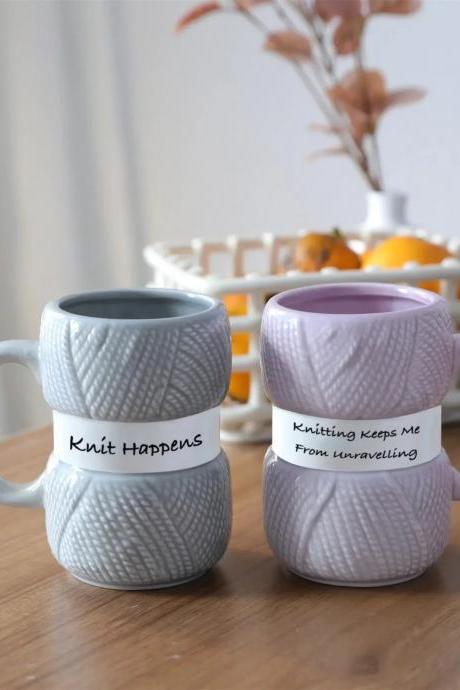 Knit Happens Knitted Design Ceramic Coffee Mugs Set