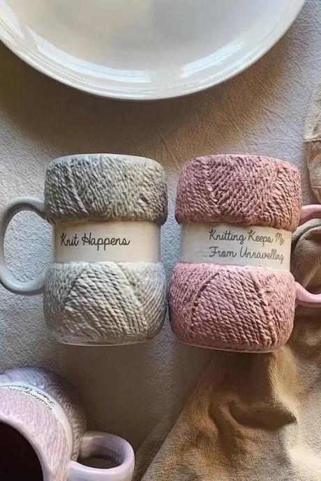 Cozy Knitted Sweater Design Ceramic Coffee Mugs Set