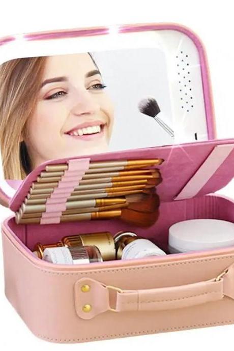 Portable Makeup Case With Integrated Led Mirror End