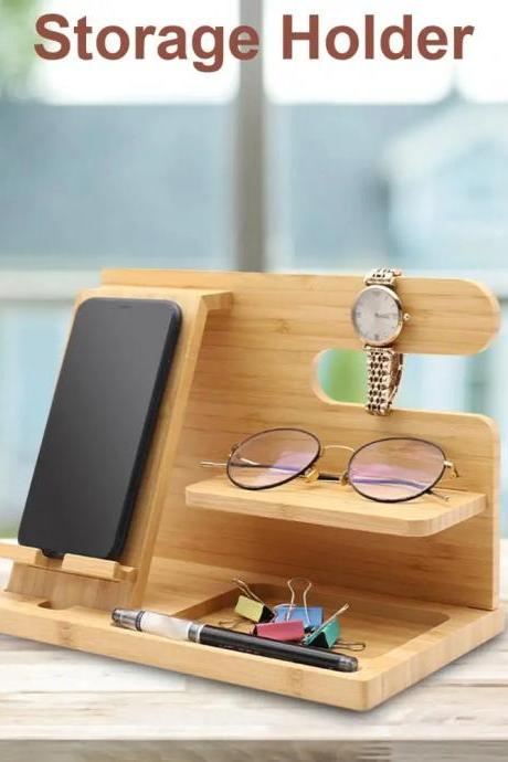 Bamboo Desk Organizer For Phone, Watch, And Accessories