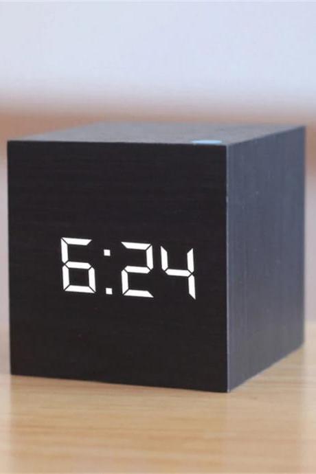Modern Minimalist Led Wooden Cube Digital Alarm Clock