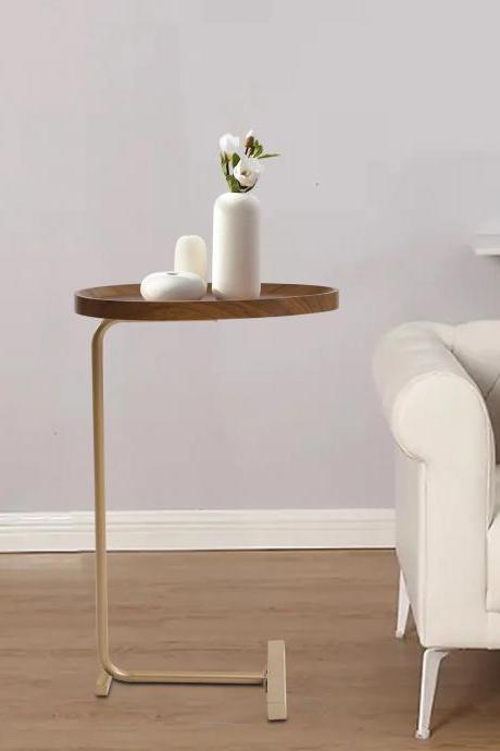 Modern Walnut Side Table With Elegant Metal Base