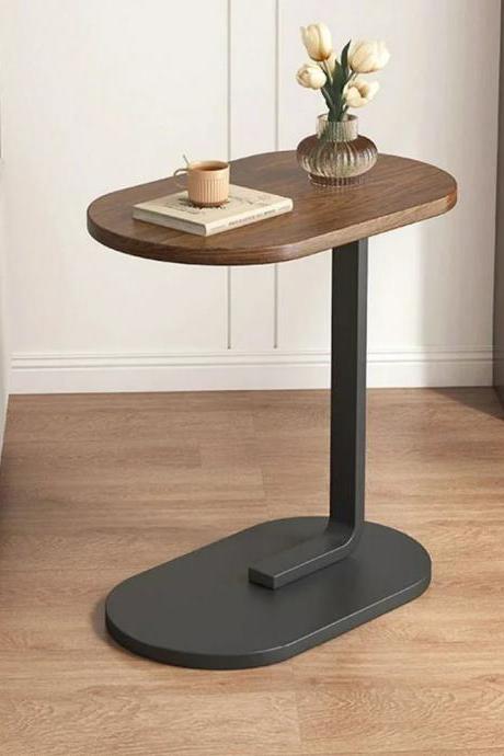 Modern C-shaped Sofa Side Table With Wooden Top