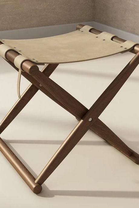 Modern Portable Folding Leather Canvas Stool Chair