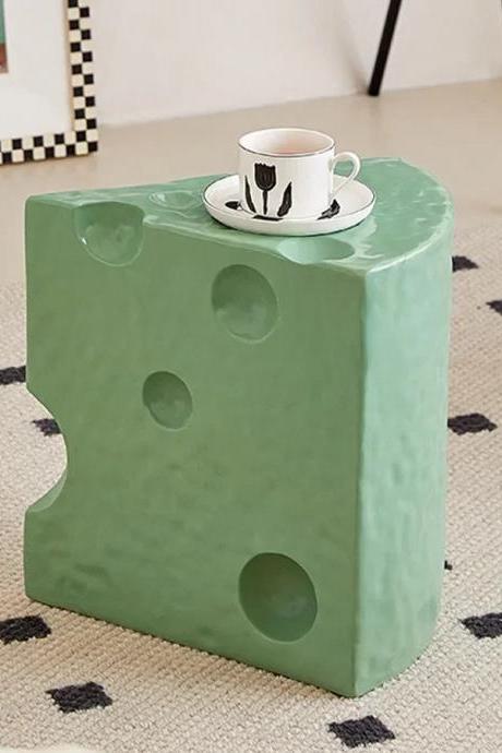 Quirky Cheese Block Design Side Table With Cup Holder