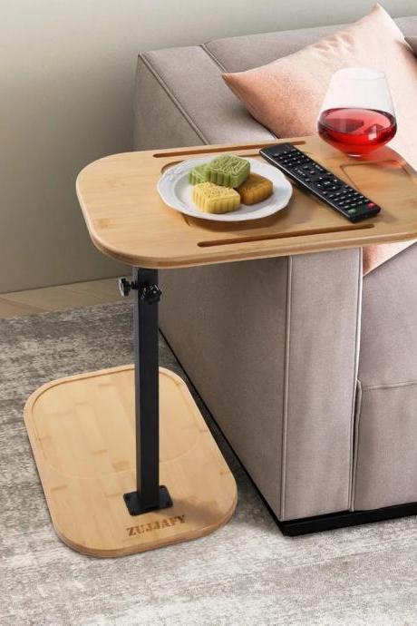 Adjustable Bamboo Sofa Arm Clip-on Tray Table