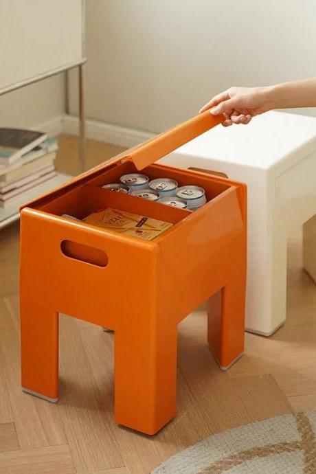 Modern Orange Multipurpose Stool With Storage Organizer