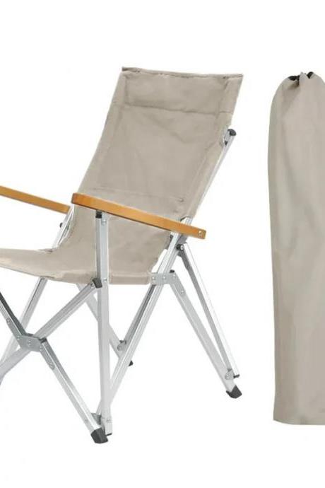 Portable Folding Chair With Wooden Armrest And Carry Bag