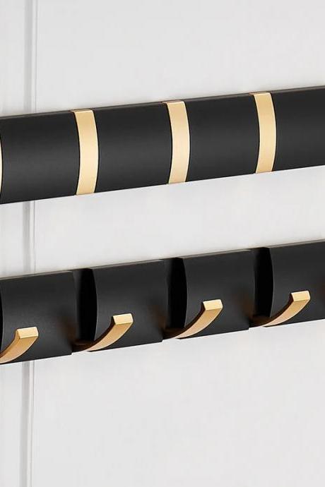 Modern Black Wall-mount Coat Rack With Gold Accents