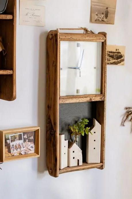 Rustic Wooden Wall Mounted Mirror With Shelf