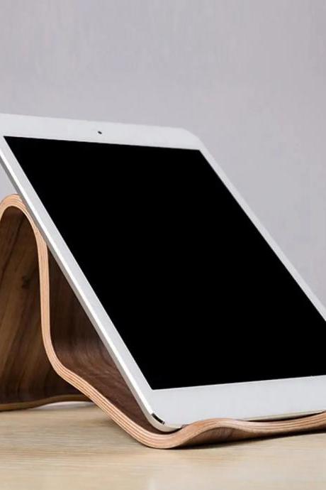 Modern Wooden Tablet Stand For Desk, Curved Design