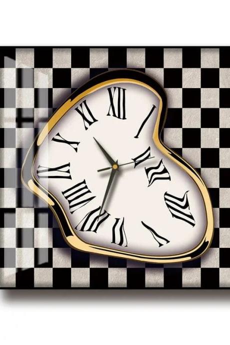 Melting Design Chessboard Background Decorative Wall Clock