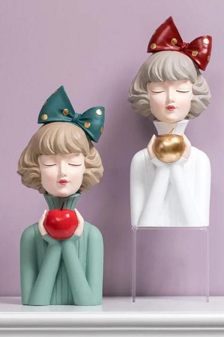 Decorative Whimsical Girls Figurines With Apples Ornaments