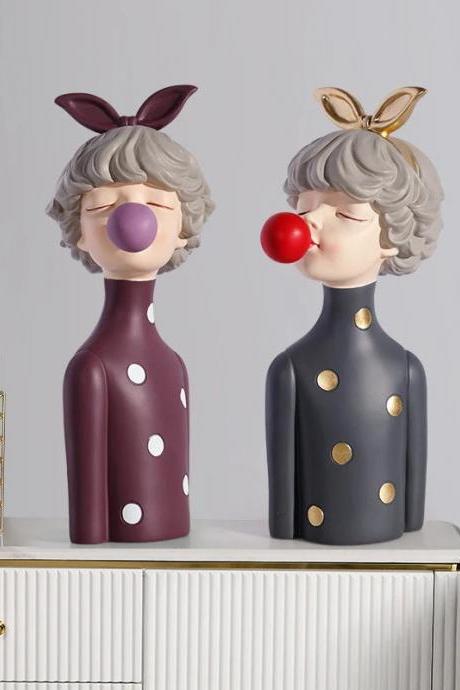 Decorative Ceramic Clown Figurines With Animal Ear Accents