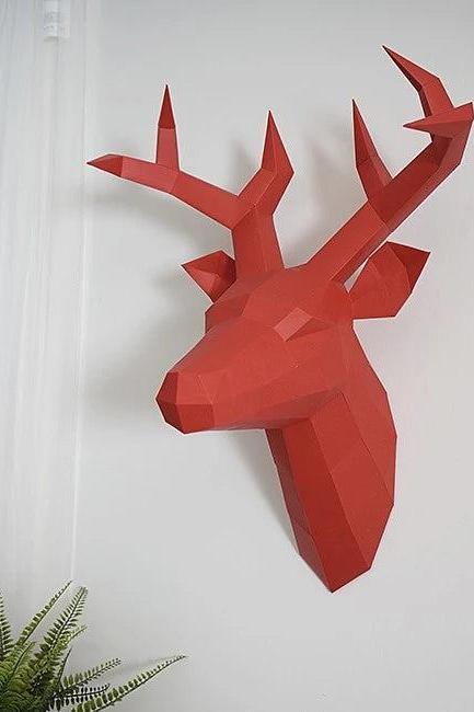 Geometric Deer Head Wall Art Sculpture Home Decor
