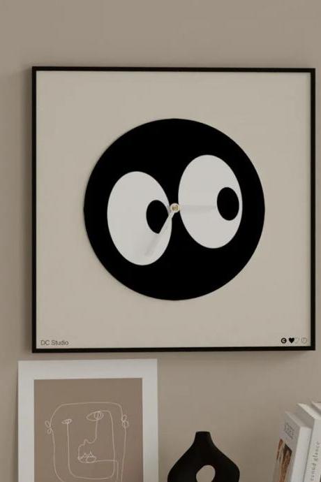 Minimalist Black And White Cartoon Eyes Wall Clock
