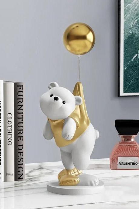 Statue Desing Home Decor Ornaments Decorative Balloon Flying Bear Sclupture Resin Figurine Table Decoration Home Room Decor