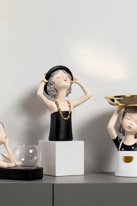 Elegant Ceramic Lady Figurines Decorative Art Statues Set