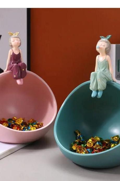 Decorative Fairy Bowl Set With Sitting Figurines Candy Holder