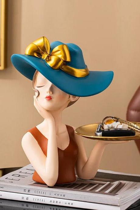 Elegant Lady Statue With Tray Home Decor Sculpture