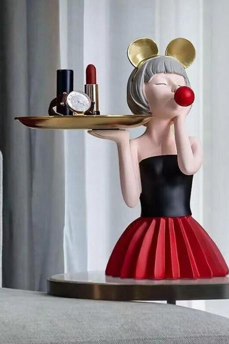 Decorative Modern Figurine With Tray And Red Accents