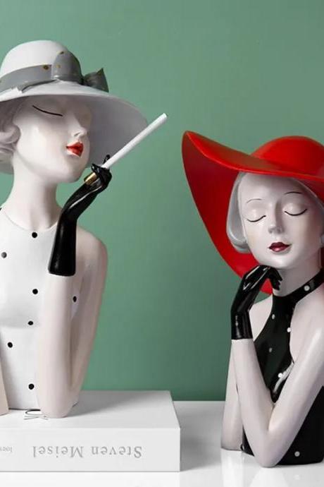 Elegant Lady Figurines With Hats Artistic Home Decor
