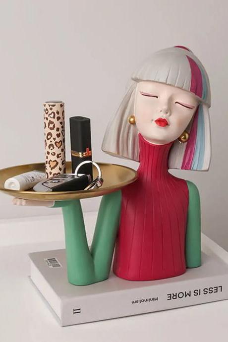 Whimsical Lady Figurine Tabletop Storage Tray Decor