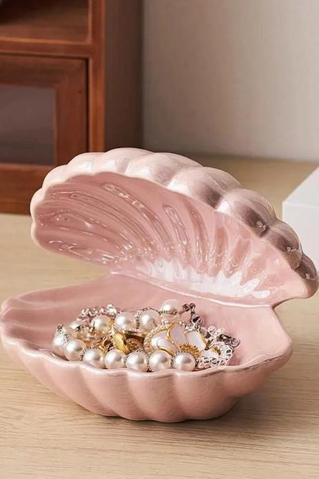 Elegant Pink Shell Ceramic Jewelry Storage Trinket Dish