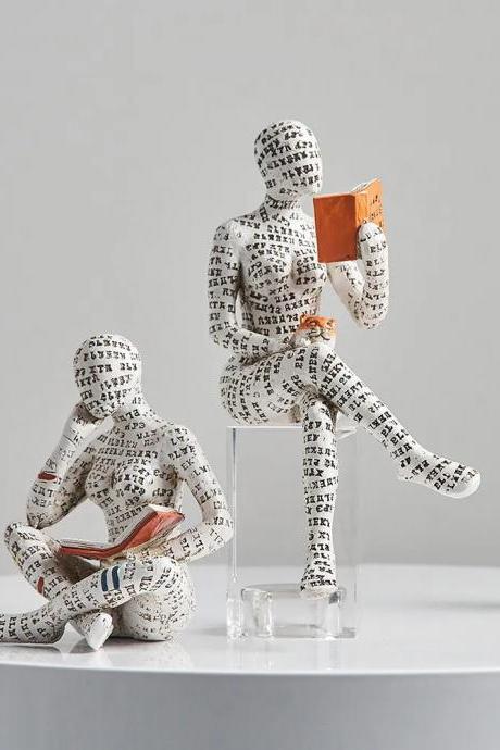 Abstract Readers Bookend Newspaper Print Sculptures Set
