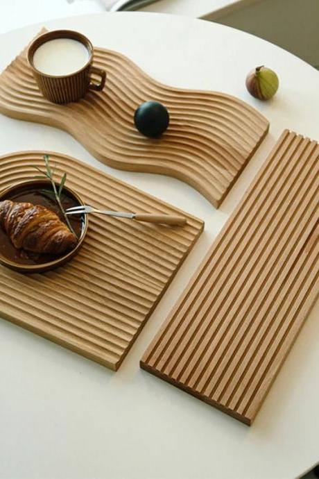 Modern Wooden Wave Design Serving Platter Set