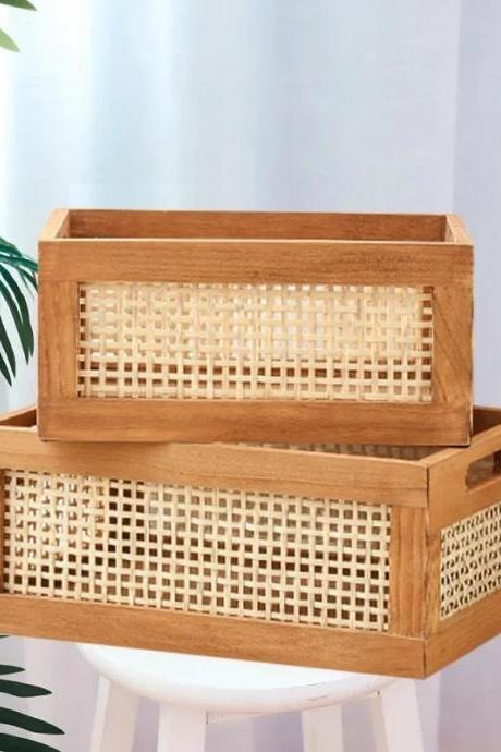 Handwoven Bamboo Storage Baskets Organizer Set Of 2